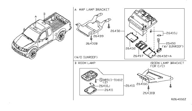 2013 Nissan Frontier Bracket-Room Lamp Diagram for 26419-EA100