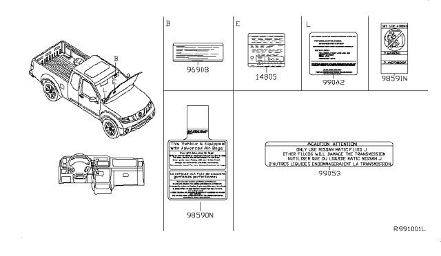 2007 Nissan Frontier Caution Plate & Label Diagram 1