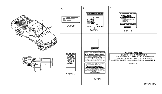 2008 Nissan Frontier Caution Plate & Label Diagram 2