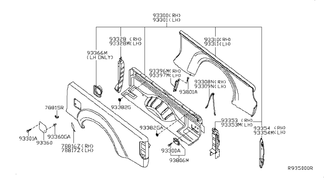 2008 Nissan Frontier Rear Body Side Gate & Fitting Diagram 2