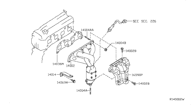 2011 Nissan Frontier Exhaust Manifold Diagram for 14002-EA20A