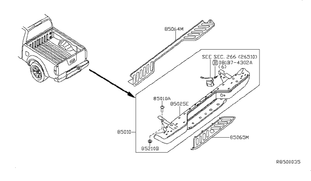 2009 Nissan Frontier Rear Bumper Assembly Diagram for 85010-EA60A