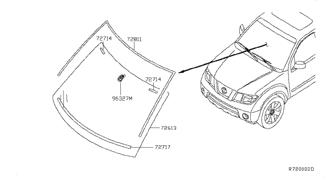 2013 Nissan Frontier Moulding-Windshield Upper,Center Diagram for 72752-EA000