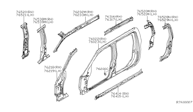 2006 Nissan Frontier Reinforce-Lock Pillar,Outer RH Diagram for 76514-ZP530