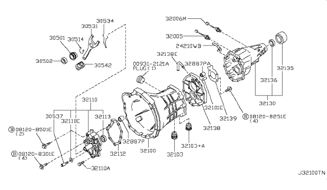 2008 Nissan Frontier Transmission Case & Clutch Release Diagram 2