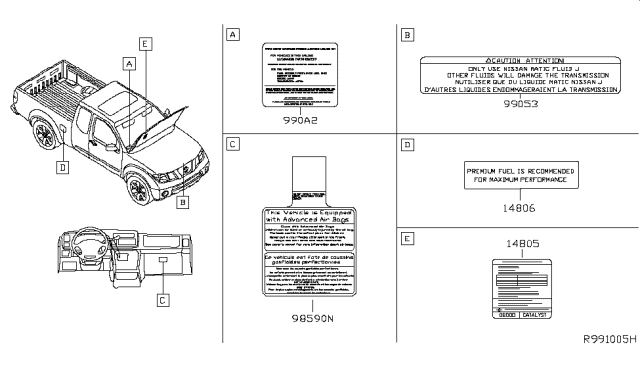 2015 Nissan Frontier Caution Plate & Label Diagram 1