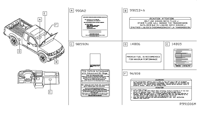 2018 Nissan Frontier Label-Emission Control Information Diagram for 14805-9BN2A