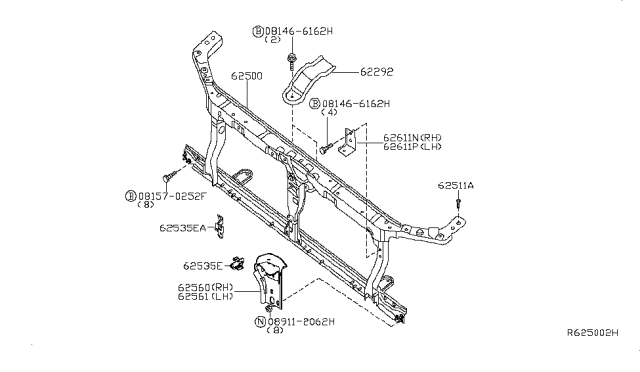 2009 Nissan Frontier Front Apron & Radiator Core Support Diagram 1