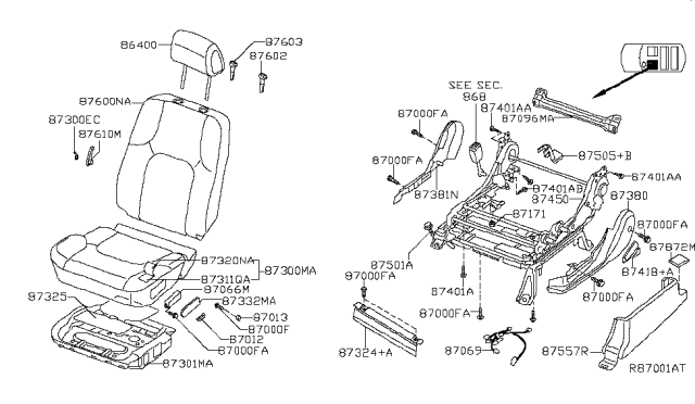 2017 Nissan Frontier HEADREST-Front Diagram for 86400-9GF8E