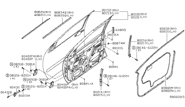 2006 Nissan Frontier Front Door Panel & Fitting Diagram 6