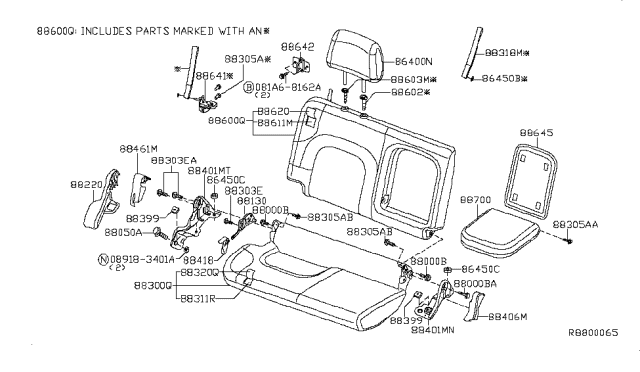 2008 Nissan Frontier Headrest Assy-Rear Seat Diagram for 86430-EA813