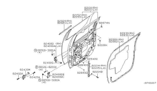 2006 Nissan Frontier Rear Door Panel & Fitting Diagram 3