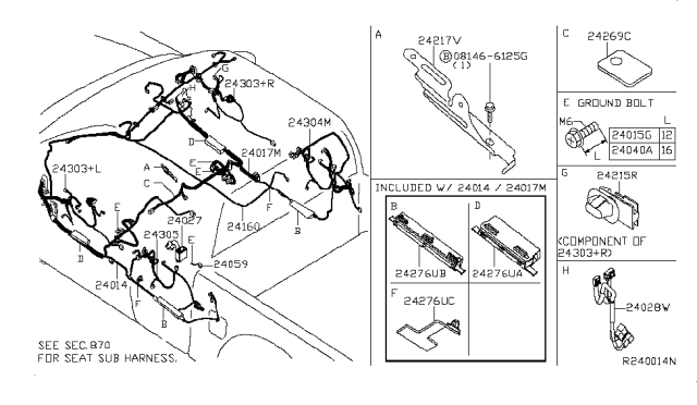 2012 Nissan Frontier Harness Assembly - Room Lamp Diagram for 24060-9BA0C