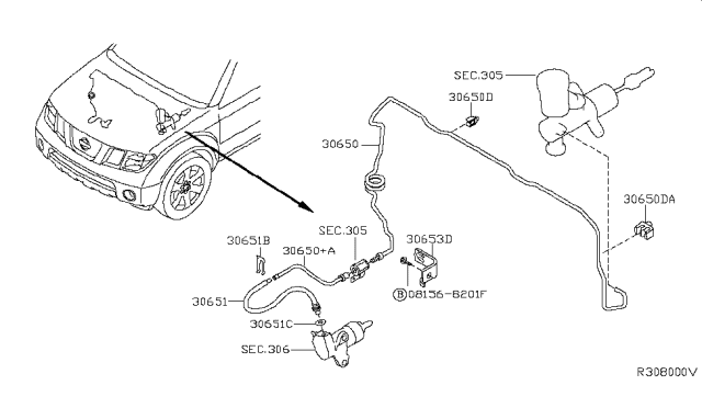 2011 Nissan Frontier Hose Assy-Clutch Diagram for 30855-ZP50A