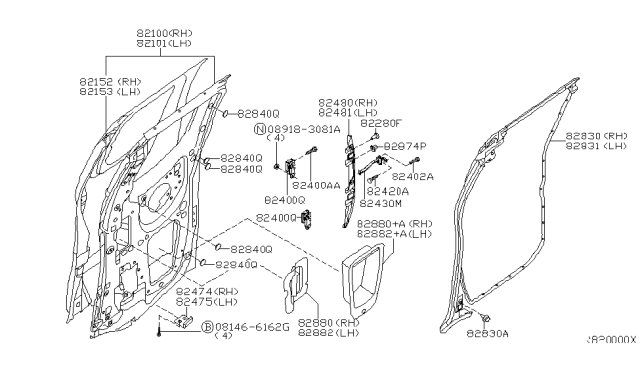 2006 Nissan Frontier Rear Door Panel & Fitting Diagram 6