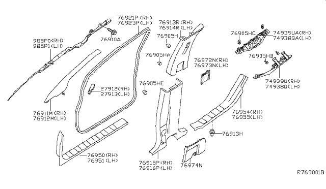 2019 Nissan Frontier Cover-Seat Belt Diagram for 76974-EA003