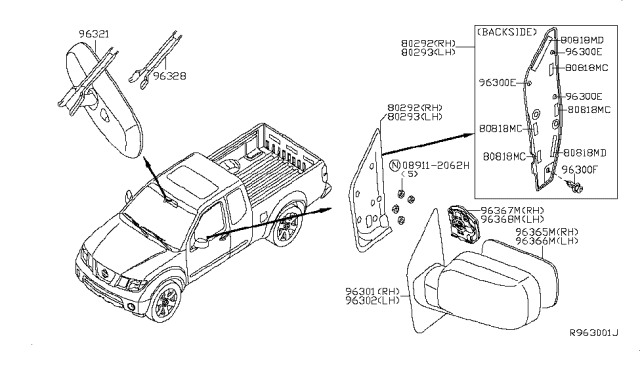 2008 Nissan Frontier Mirror Assembly-Outside LH Diagram for 96302-EA020