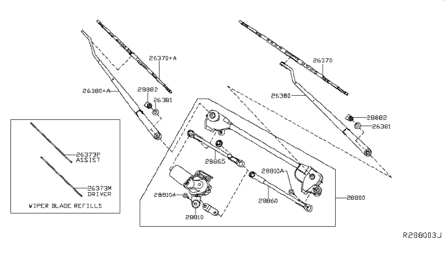 2018 Nissan Frontier WIPER Assembly Windshield Diagram for 28800-ZL90B