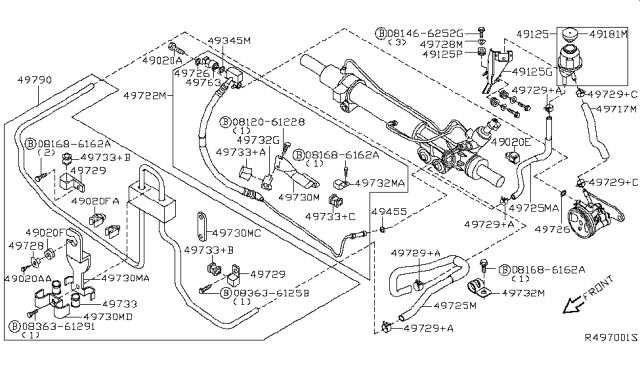 2011 Nissan Frontier Oil Cooler Assembly - Power Steering Diagram for 49790-ZL00A