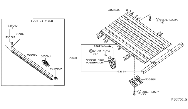2018 Nissan Frontier Floor Assembly-Rear Body Diagram for 93500-9CF0A