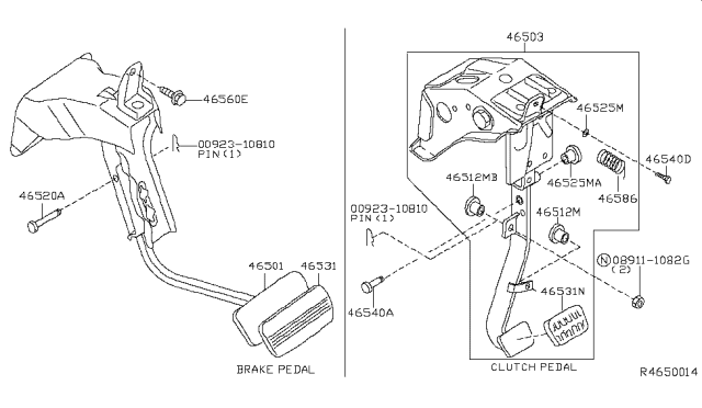 2008 Nissan Frontier Brake & Clutch Pedal Diagram
