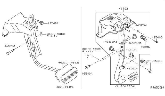 2006 Nissan Frontier Pedal Assy-Brake W/Bracket Diagram for 46501-EA00A