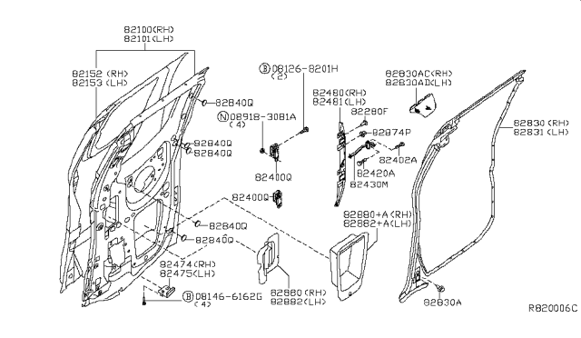 2015 Nissan Frontier Rear Door Panel & Fitting Diagram 3