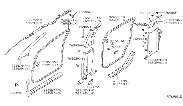 2008 Nissan Frontier GARNISH Assembly-Front Pillar, LH Diagram for 76912-ZP40C