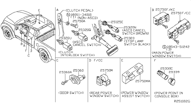 2014 Nissan Frontier Switch Assy-Power Window,Assist Diagram for 25411-EA03A