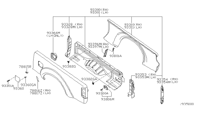 2007 Nissan Frontier Rear Body Side Gate & Fitting Diagram 1
