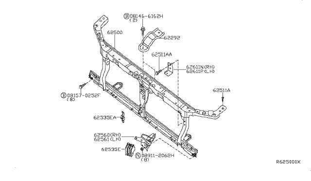 2006 Nissan Frontier Front Apron & Radiator Core Support Diagram 2