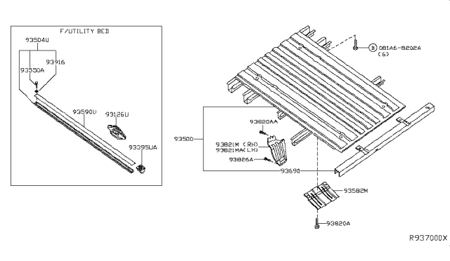 2011 Nissan Frontier Floor Assembly-Rear Body Diagram for 93500-9BA0B