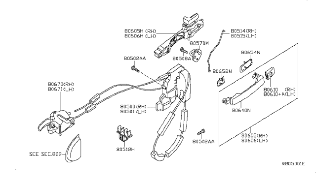 2006 Nissan Frontier Front Door Outside Handle Assembly, Right Diagram for 80606-EA060