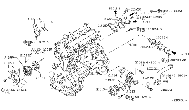 2009 Nissan Frontier Gasket-Water Pump Diagram for 21014-EA000