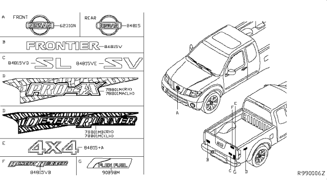 2016 Nissan Frontier Emblem & Name Label Diagram 1