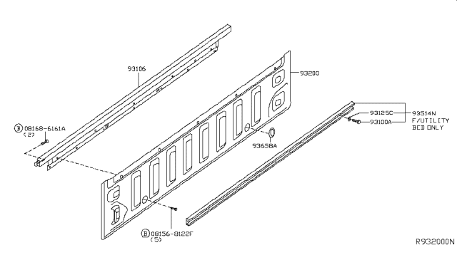 2015 Nissan Frontier Rear Body Front Panel & Guard Frame Diagram 1