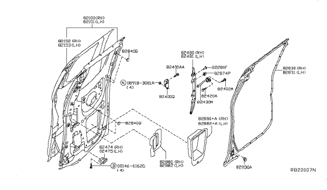 2019 Nissan Frontier Rear Door Panel & Fitting Diagram 2