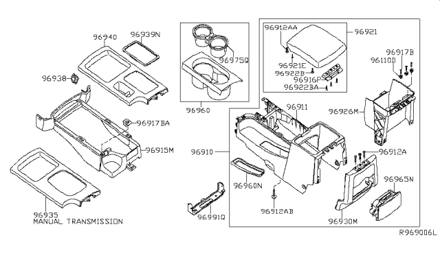 2018 Nissan Frontier Cup Holder Assembly Diagram for 96965-ZP00D