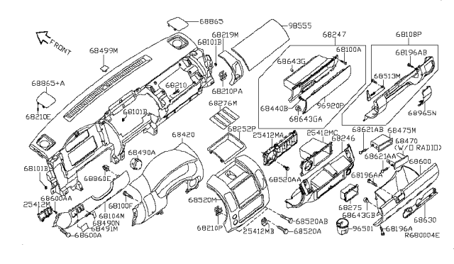 2007 Nissan Frontier Instrument Panel,Pad & Cluster Lid Diagram 4