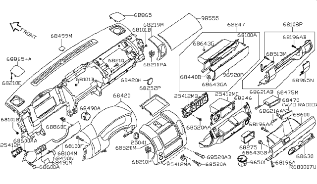 2014 Nissan Frontier Instrument Panel,Pad & Cluster Lid Diagram 2