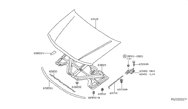 2013 Nissan Frontier Hood Panel,Hinge & Fitting Diagram 2