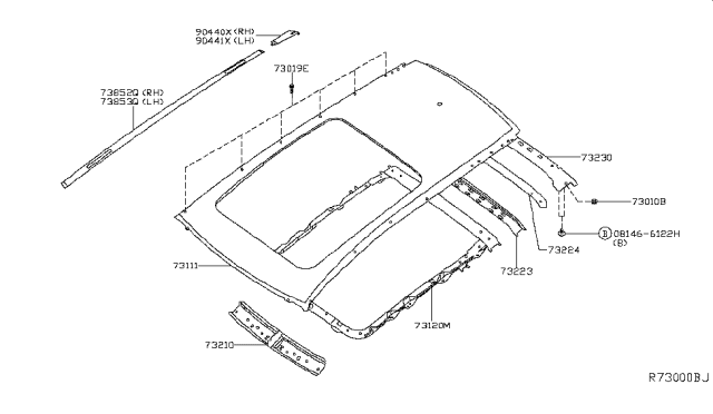 2018 Nissan Rogue Roof Panel & Fitting Diagram 3