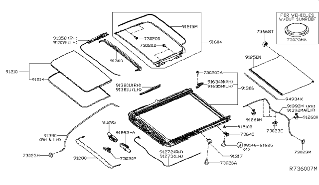 2019 Nissan Rogue Lid Assy-Sunroof,Slide Diagram for 91210-4BA0A