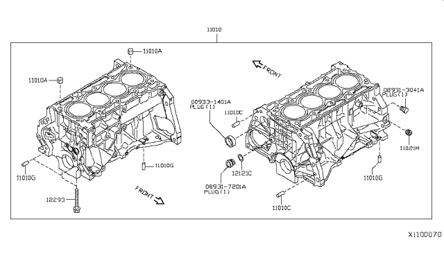 2017 Nissan Rogue Hybrid Cylinder Block & Oil Pan Diagram 1