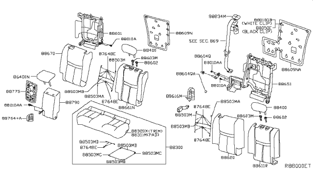 2017 Nissan Rogue 2Nd Seat Armrest Assembly Center Diagram for 88700-4BJ1B