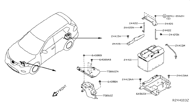2017 Nissan Rogue Hybrid Battery & Battery Mounting Diagram
