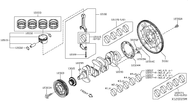 2017 Nissan Rogue Hybrid Piston,Crankshaft & Flywheel Diagram 2