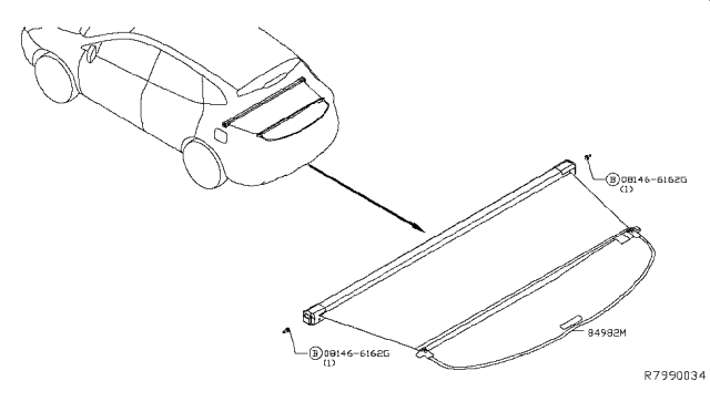 2018 Nissan Rogue TONNEAU Cover Assembly Diagram for 84982-9TG0A