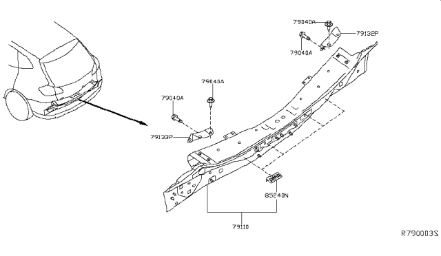 2019 Nissan Rogue Rear,Back Panel & Fitting Diagram