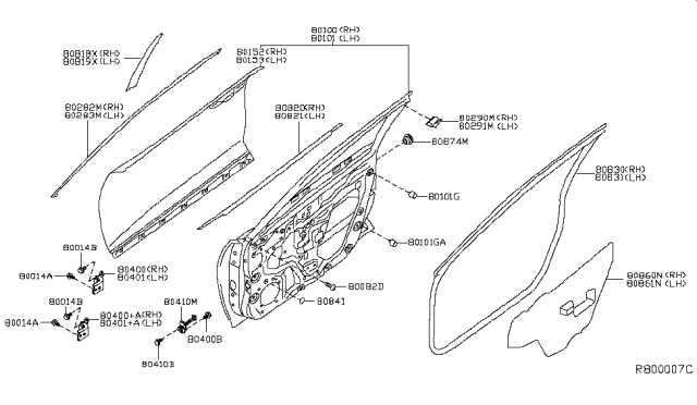 2017 Nissan Rogue Hybrid Front Door Panel & Fitting Diagram
